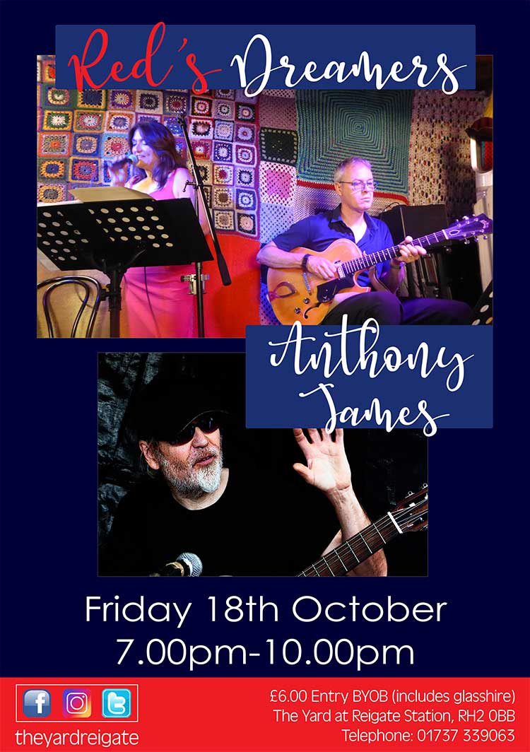 theyardreigate's tweet photo. Live Music tomorrow!!
Gorgeous, super talented Lorraine Donald-Gauntlett accompanied by 'The Maestro' Ade Webb. Red's Dreamers Jazz bring you a stunning selection of classic songs and some of their own too. Support is by superbly versatile and talented local artist Anthony James. https://t.co/zki1lOZXID