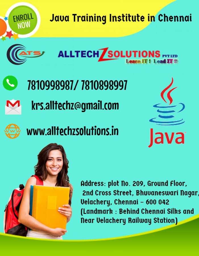 alltechz's tweet photo. AllTechZ Solutions (ATS) Pvt Ltd is the Best #Java Training Institute in Chennai and Kanchipuram.
Learn : Java Training at AllTechZ Solutions.
Visit us : https://t.co/rdTb4hPhdO
Call us : 78109 98987 / 78108 98997 / 044 4303 3161

#JavaTraining #JavaCourse #JavaTrainingCenter https://t.co/JYeFwSCrXK