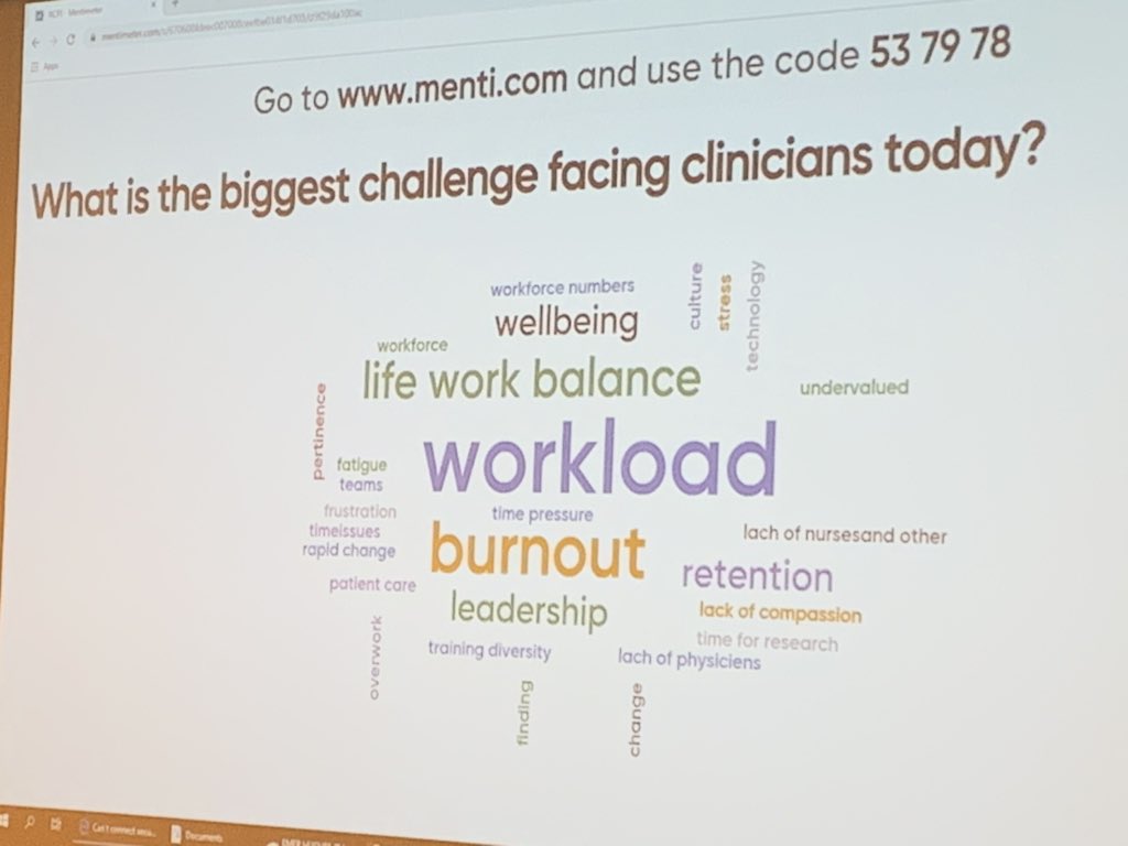 vernnaik's tweet photo. A room full of health education leaders from Europe, Australia, South Africa and Canada ... and this is how they answered the following question:What is biggest challenge facing clinicians today? #IMELF @RCPI_news @Royal_College https://t.co/ejIVTYIROi