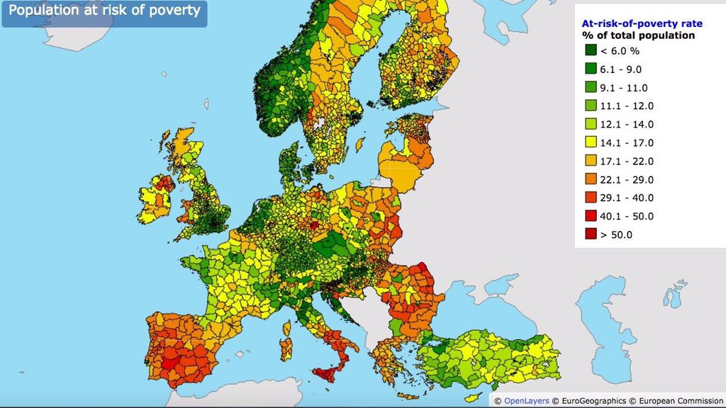 Population at risk of poverty in Europe's regions.

#EndPoverty #eradicationofpoverty