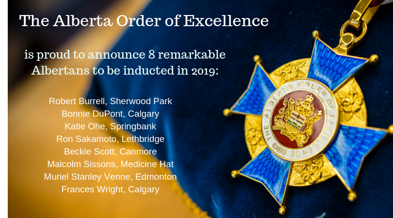 AOEalberta's tweet photo. Congratulations to the 8 remarkable Albertans who become members of the Alberta Order of Excellence today.  
Learn their stories at https://t.co/j0ZirDVR61. 
#AOE @bddupont @KOartscentre @SakamotoAgency @BeckieScott4 @MalcolmSissons @iaaw_AB #FrancesWright #RobertBurrell https://t.co/U1bXl69mGL