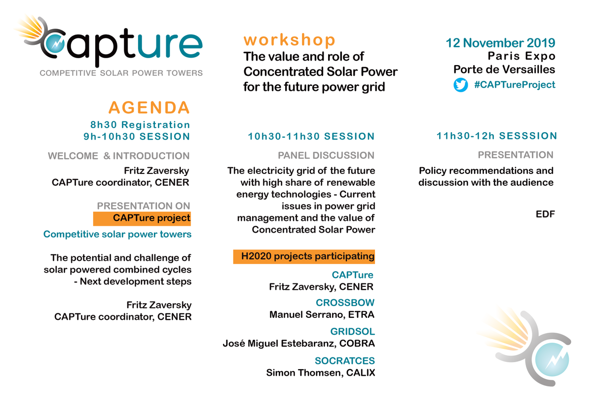EUREC_Info's tweet photo. #CAPTureProject Workshop, 12 November 2019, in Paris during #EUW19 #PGE19. The workshop preliminary agenda is online. Would you like to join us? More information 👉https://t.co/JnzxIX7mSo

#H2020 #socratces #gridsol https://t.co/VyxFgy4pDs