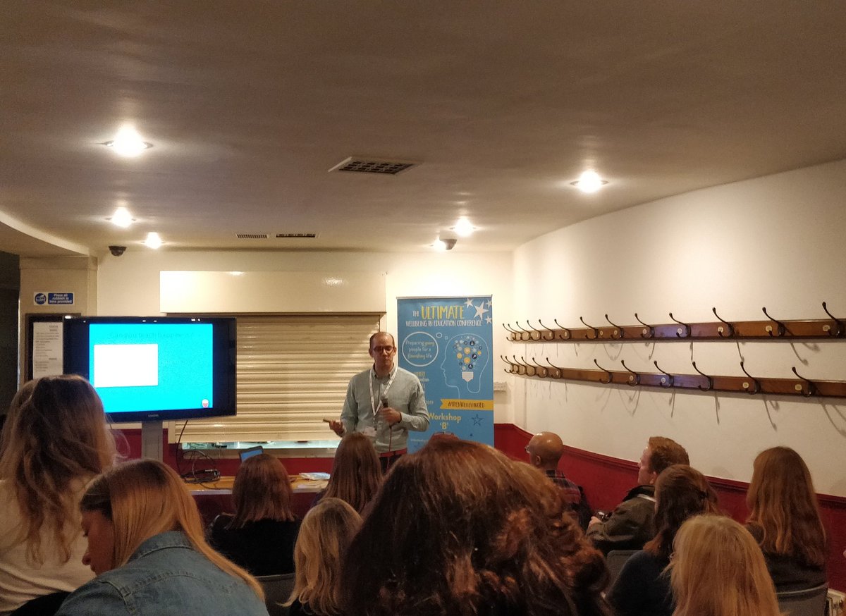 PosEdNet's tweet photo. Can we teach happiness? Now tackling in this topic Adrian Bethune @AdrianBethune in his workshop 'Wellbeing in the primary classroom' at the Wellbeing in Education conference #WellbeingInEducation #WellbeingInEd https://t.co/swnM9vKBfT