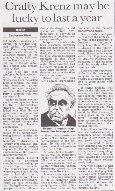 EastArchive's tweet photo. 30 years ago: More thoughts on Krenz from the British press (Telegraph 19.10.89 and Observer 22.10.89). #PopularProtest, #EastGermany, #EGSA https://t.co/8uyilZWBxT