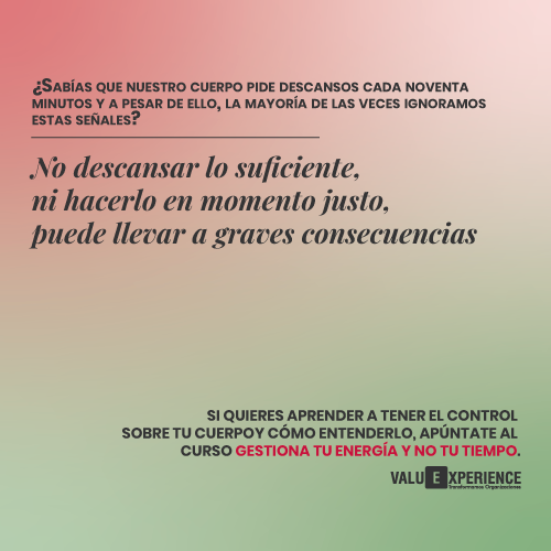 Valuexperience's tweet photo. Si quieres aprender a tener el control sobre tu cuerpo y como entenderlo apúntate al Curso 'Gestiona tu energía y no tu tiempo' #programaliderazgo #cuatropuntocero #talento #cuartarevolucionindustrial #digitaltransformation #digital #leadership https://t.co/TPORVVKNMa https://t.co/7lohigDOnG