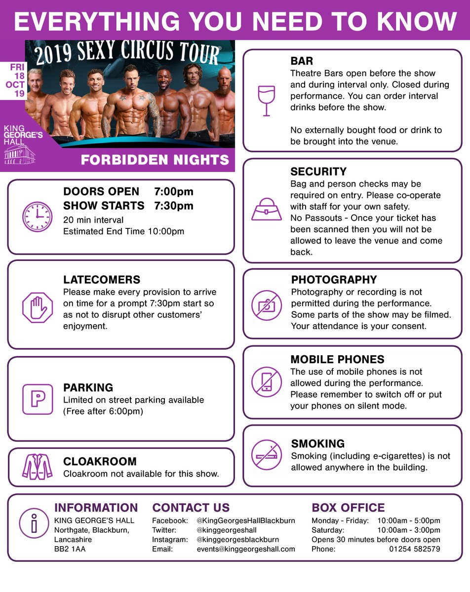 We don't want you to be too distracted 👀.....but here is the important information if you are coming to see <a href="/ForbiddenNights/">Forbidden®Nights BGT</a> on Friday night!
Some final tickets available online or on the door bit.ly/33DLGSS