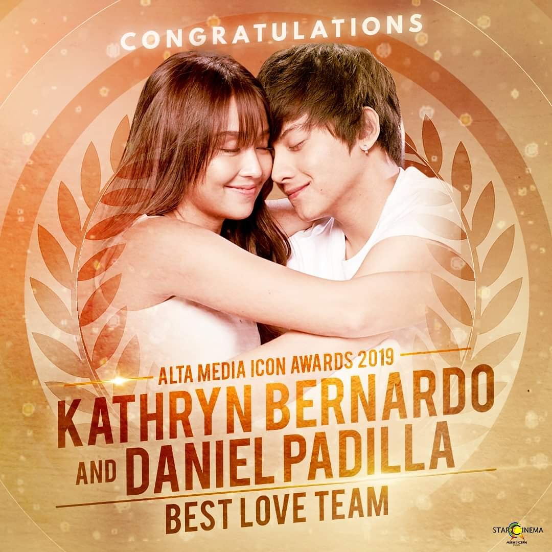 StarCinema's tweet photo. KathNiel is the Best Love Team of 2019! Congratulations, @bernardokath and @imdanielpadilla! Thank you, @AMIA_uphsd! https://t.co/bVrmOymex4