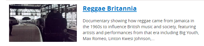 ccculibrary's tweet photo. Reggae Britannia is a documentary showing how reggae came from Jamaica in the 1960s to influence British music and society, featuring artists and performances from that era. Our pick for Day 24 of #BHM2019 on #BoxOfBroadcasts. ⬇️
https://t.co/UFTuR5unR1 https://t.co/yzWjZMdUcD