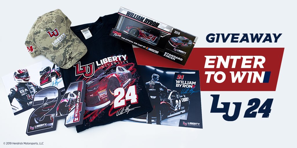 LibertyU's tweet photo. Retweet and follow us for a chance to win a prize pack with @WilliamByron autographed items, including a camo hat, a 1:24 scale car, a T-shirt, and hero cards! The winner will be selected Oct. 28. #LibertyU24 https://t.co/JJKNNlH2tj