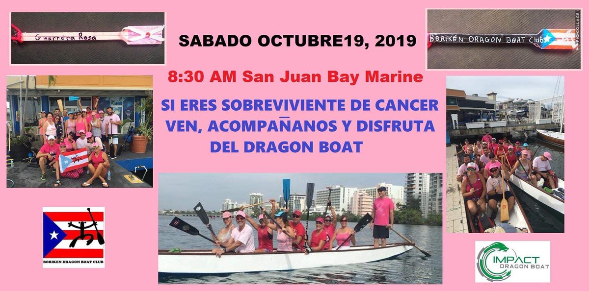 RaymonChatAngel's tweet photo. Eres sobreviviente de cancer? Te gustaria probar algo nuevo, divertido? Ven este sabado desde las 8:30 y rema en un Bote de Dragon. Tendrás la experiencia de tu vida juntos a los sobrevivientes y pacientes de cáncer.
@ImpactDragonBoat
#PaddleWithImpact
#Borikendbc https://t.co/hoycxU1vsU