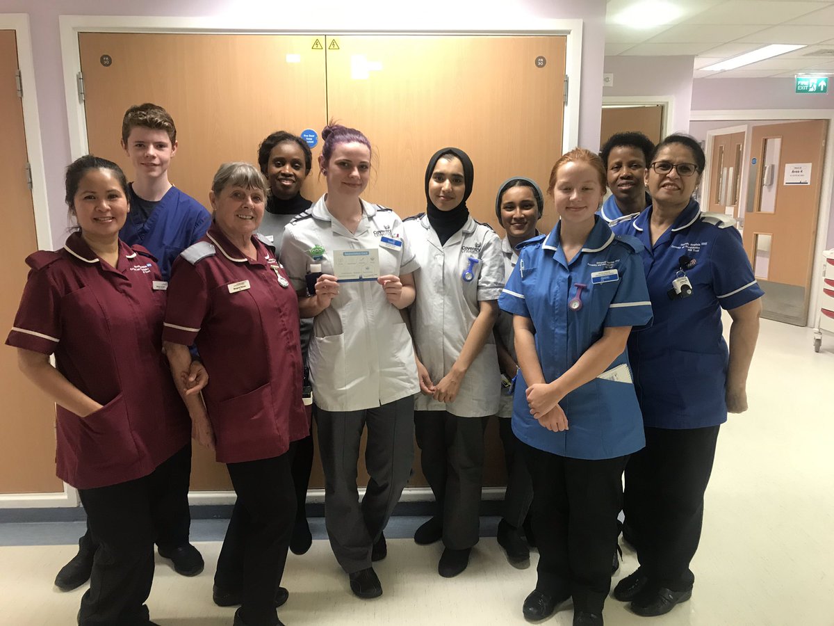 MarieFogarty7's tweet photo. Some of the team on Ward 20 celebrating being ward of the week for Simple Discharge.... well done to you all! #SimpleDischarge #teamuhcw @ninamorganUHCW @debbiejakeman @VanessaMC_uhcw @nhsuhcw @staceywaldronMM @BrigstockTracey @WM_StokesUHCW https://t.co/bwVnaPDezE