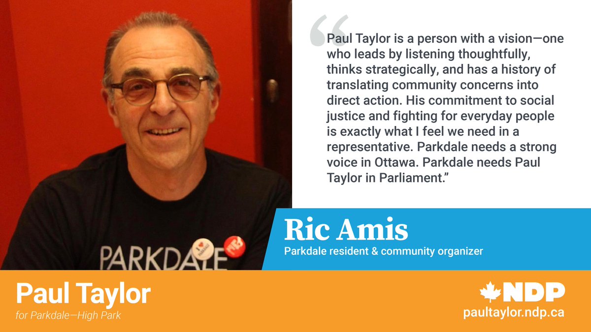 PaulTaylorTO's tweet image. Thank you, Ric, for all you do for our #ParkHP communities and for your endorsement! It means a lot. #PT4MP #NDP #cdnpoli #elxn43