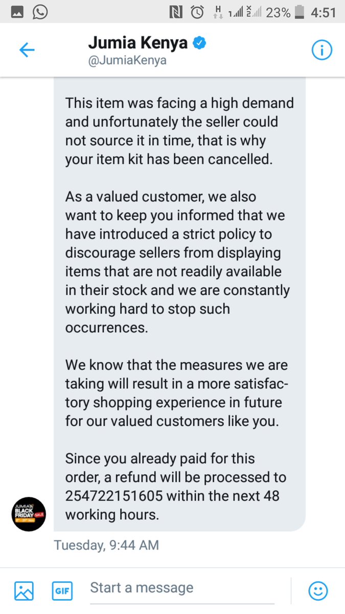JjLeleur's tweet photo. @JumiaKenya You made an assurance that refund will be 48 hours? What happened again https://t.co/MJBl0TuDwL