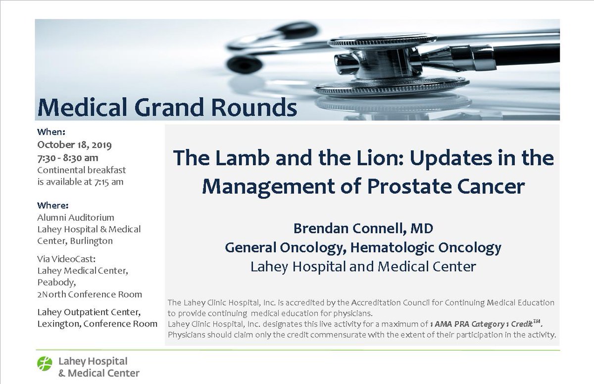 Lahey Medicine (@laheymedicine) on Twitter photo Please join us tomorrow morning @ 7:30 for Medical Grand Rounds <a href="/LaheyHospital/">Lahey Hospital</a> with our very own Dr.Brendan Connell from the division of Hematology & Oncology. Dr.Connell will be presenting on the topic, "The Lamb and the Lion: Updates in the Management of Prostate Cancer". Please join us tomorrow morning @ 7:30 for Medical Grand Rounds <a href="/LaheyHospital/">Lahey Hospital</a> with our very own Dr.Brendan Connell from the division of Hematology & Oncology. Dr.Connell will be presenting on the topic, "The Lamb and the Lion: Updates in the Management of Prostate Cancer".