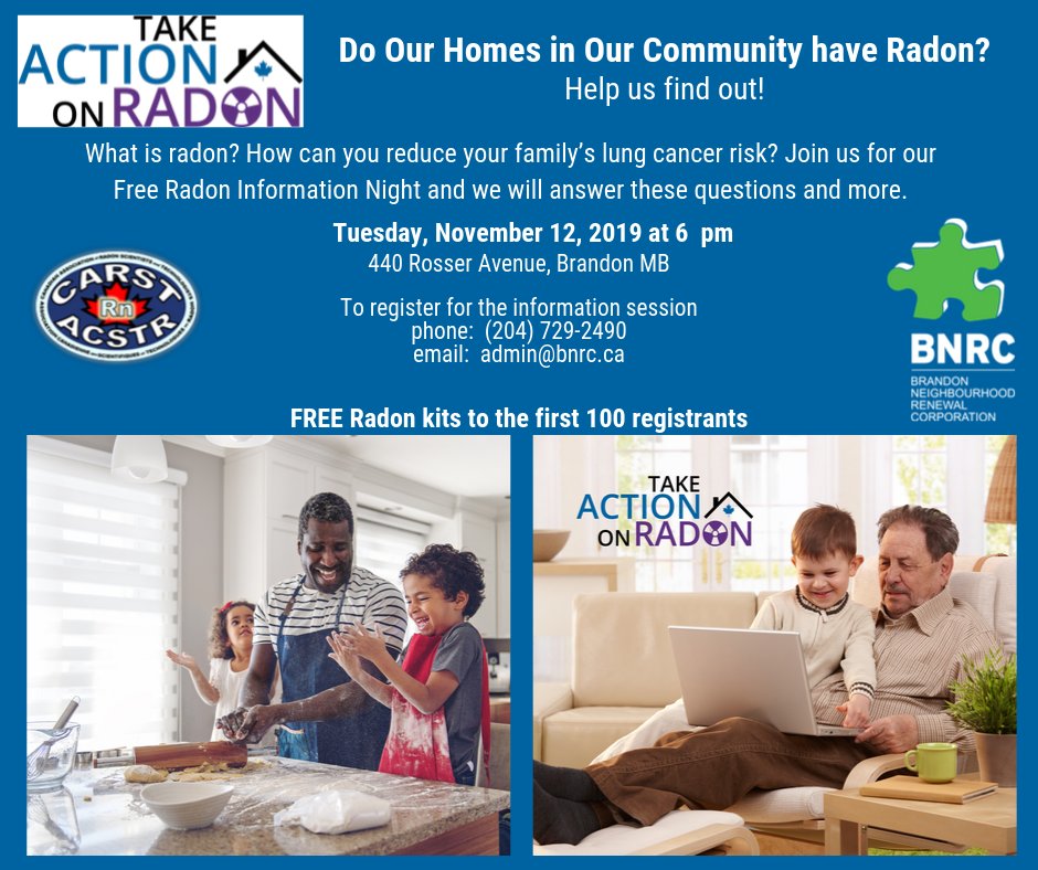 Join us for a free information night to learn more about radon.  Free #radon test kits for first 100 registrants. #takeactiononradon #today4tomorrow @bdnmb @bnrc