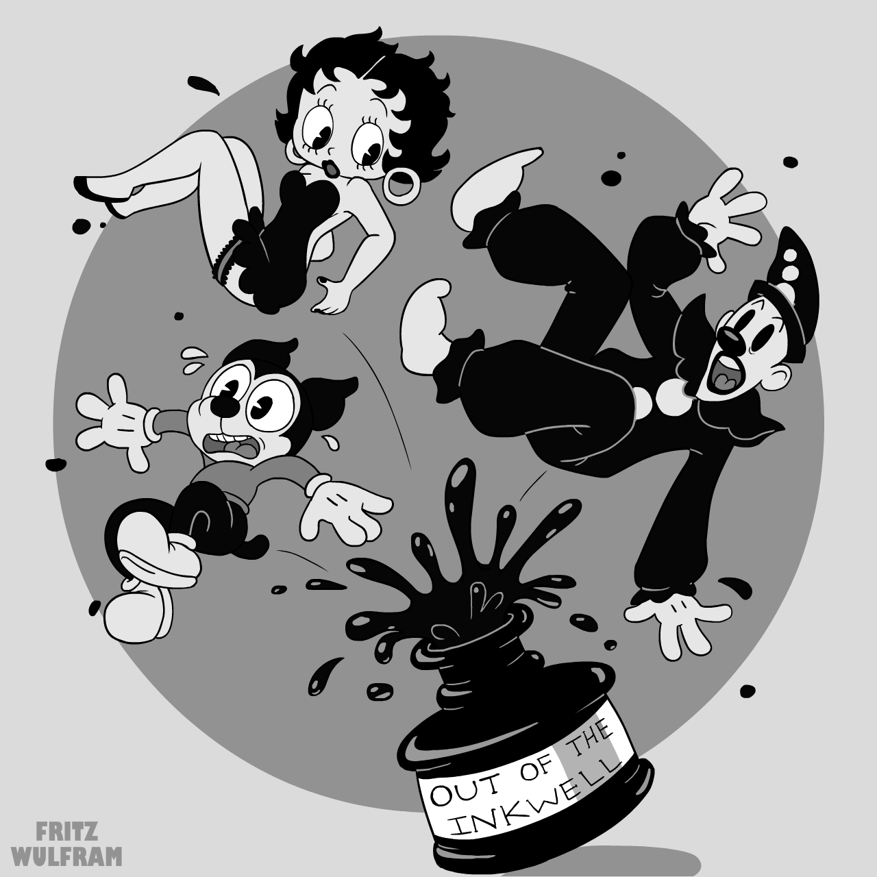 Betty Boop, Bimbo, and Koko flying out of a top hat image