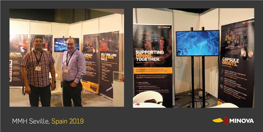 minovaglobal's tweet photo. Thank you to those who joined us at Mining and Minerals Hall 2019 in Spain this week - it was great to meet you! #minova #mining #rocknails #injectionchemicals #groundsupport https://t.co/dU3lqG9vZw