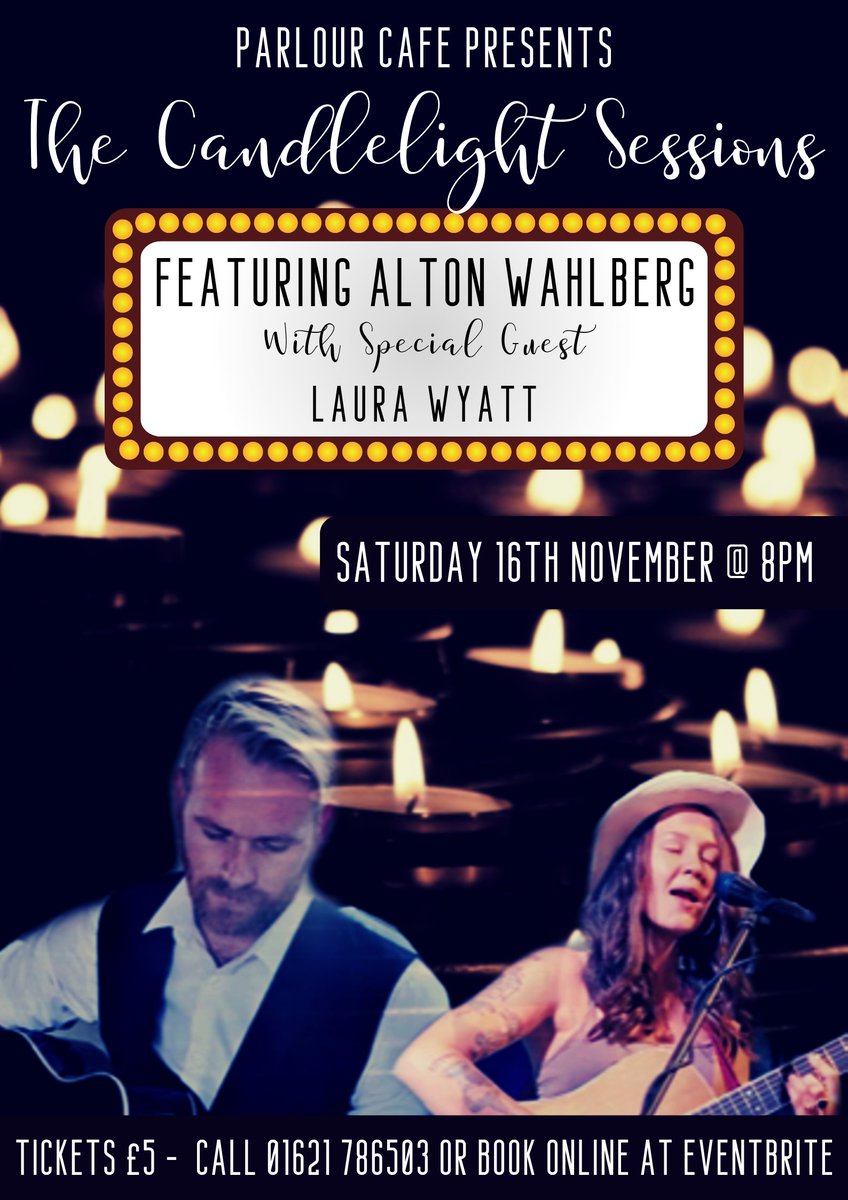 We are so excited to welcome back Alton Wahlberg Music and special guest Laura Wyatt for another Candlelight Session at Parlour Cafe on Saturday 16th November! Tickets £5 - call 01621 786503 or find us on Eventbrite 🎸🍷🍹
#music #acoustic #candlelight #creeksea