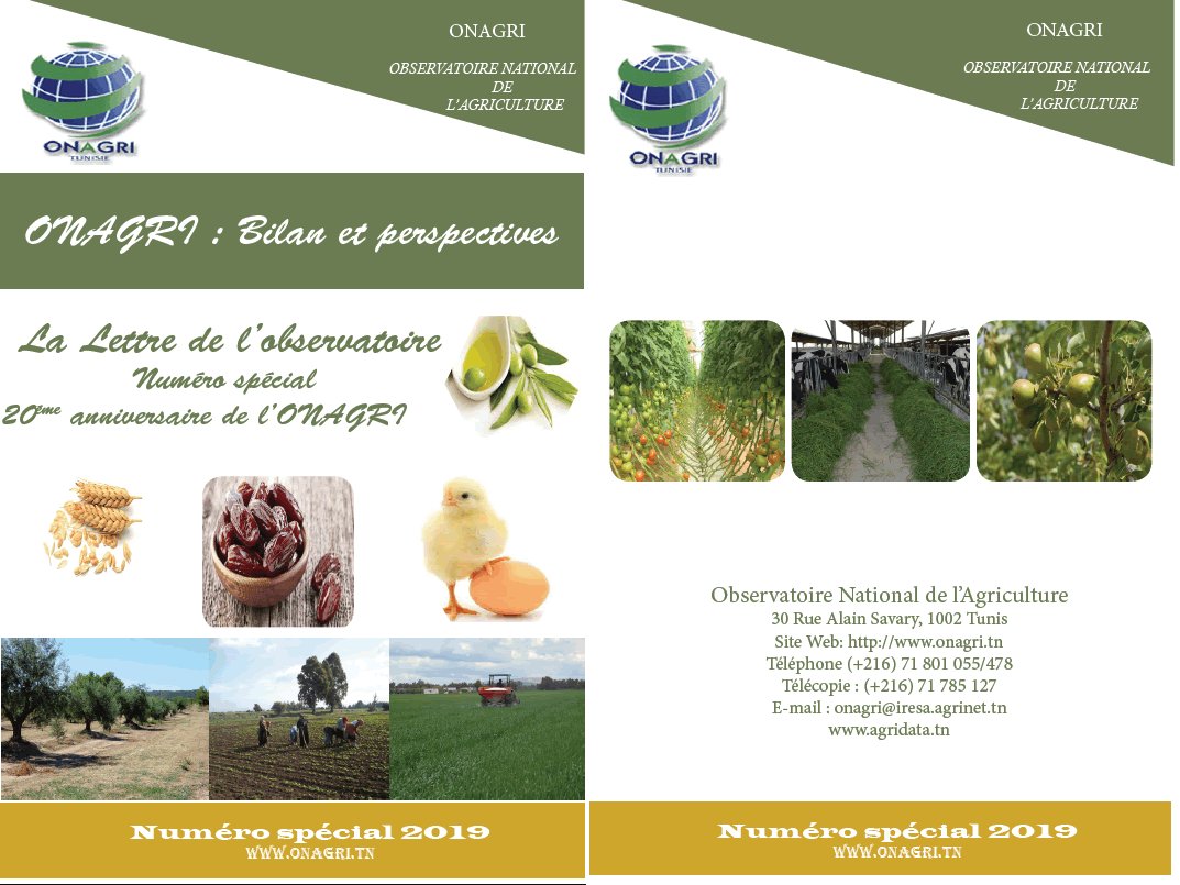 Vingt ans sont passés à l’observatoire National de l’Agriculture.Un numéro spécial de la lettre qui résume le bilan et les perspectives de l’ONAGRI...
Vous pouvez voir en détail ce numéro sur ce lien:
onagri.tn/uploads/lettre…