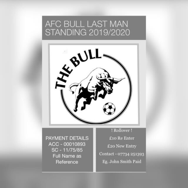 BlackBullFC9's tweet photo. Last chance to be in the bulls last man standing cut of is tomorrow at 9pm. It’s a rollover so this pot is gonna be around £2000💰to the winner. Payment details are on the poster, and WhatsApp group number also. Re-entry £10 new entry £20 🐃🐃🐃🐃🐃🐃🐃 RT plz 👍 https://t.co/F3vuABugOW