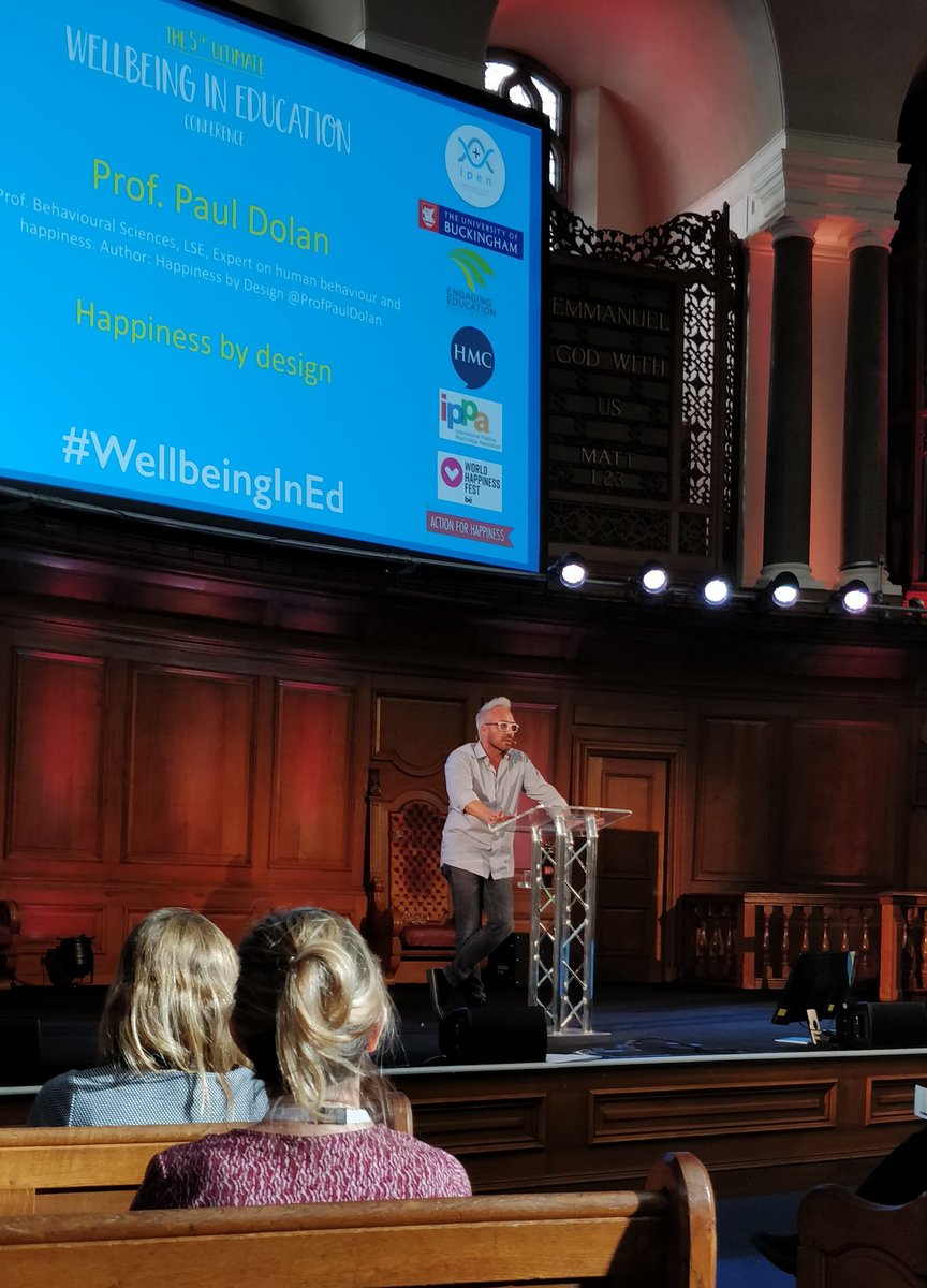 PosEdNet's tweet photo. Happiness by Design -how to make yourself happy. Listen to Paul Dolan @profpauldolan now in the wellbeing in education conference. #WellbeingInEducation #WellbeingInEd https://t.co/D1jQ6xtcVo