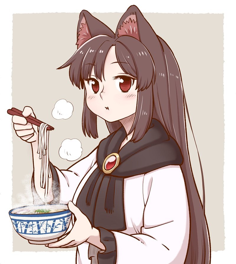 imaizumi kagerou 1girl long hair animal ears wolf ears holding solo food  illustration images