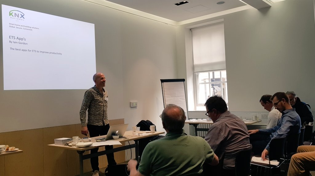 KNXUK's tweet photo. Iain Gordon @GESDigitalLTD KNX UK President talks about ETS Apps and how it can increase productivity #knxuk #technicalday #ets #knx https://t.co/HD6m8HN8TO
