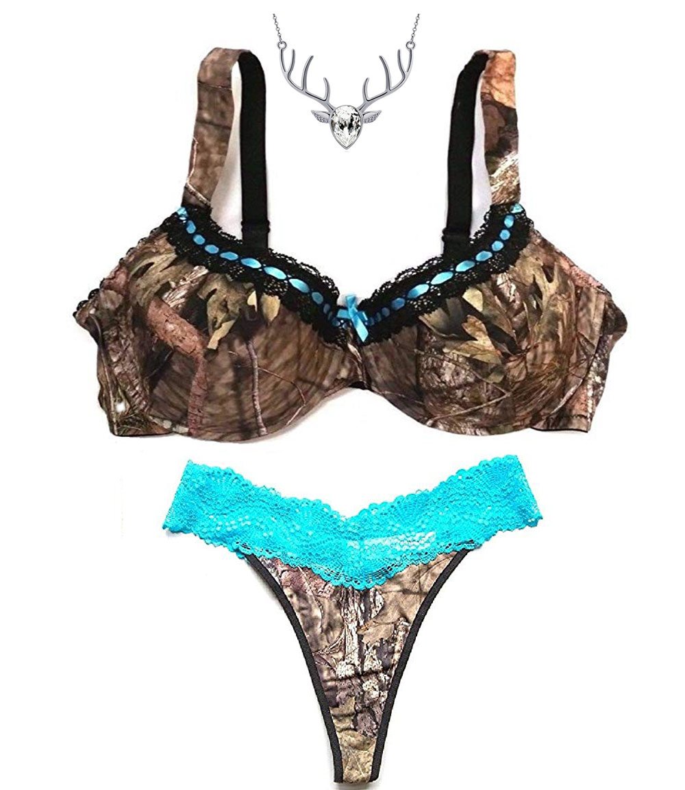 Any Size Lingerie on X: Camo and Aqua Lace Bra and Thong Set with