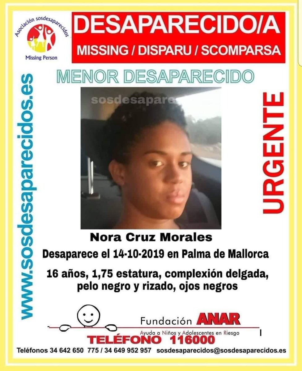 Canning_L's tweet photo. URGENT***Please,please help us spread this news by sharing😔📰Minor Nora Cruz Morales missing since Monday 14th Oct in Majorca . If anyone has seen her or knows of her whereabouts call one of the tlf nos below ASAP!🤞☘@majorcadaily @euroweeklynews @SeeMallorca @MallorcaNow https://t.co/tJjkgN5CNl
