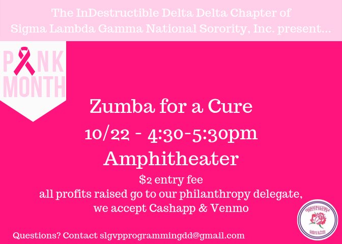 Zumba??👀 Only $2 and all the profits go to our philanthropy delegate!💪🏽💕 #pinkmonth #breastcancerawareness