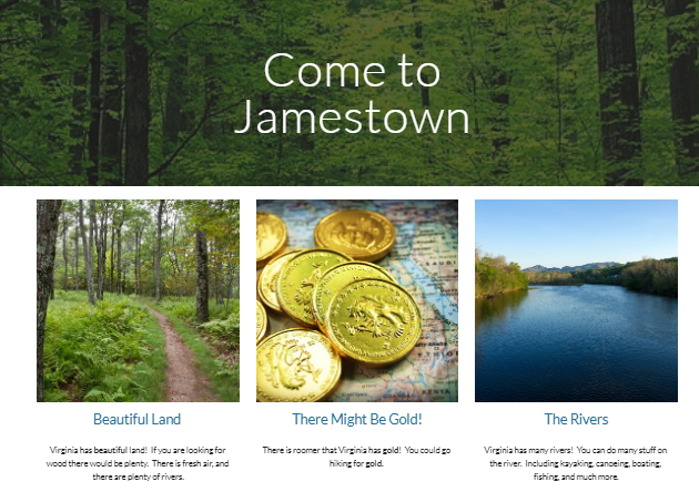 djdaverave's tweet photo. 4th graders @PembertonElementary were either English or Powhatan webmasters tasked with creating websites for the Jamestown settlement (VS.3) Can you guess which webmaster created which website? We included nonfiction text features (SOL 4.6a) https://t.co/JcEUgy1mPc https://t.co/gRsd5GjEgX