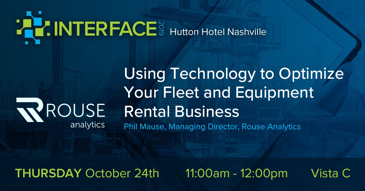 FleetCostCare's tweet photo. Be sure to check out our Presenting Sponsor, Rouse Analytics, and their Managing Director, Phil Mause present their solution to better understanding your rental markets through data modeling and analytics. #Interface19 https://t.co/m9ELP8lmJZ https://t.co/1s3MYWi7yd