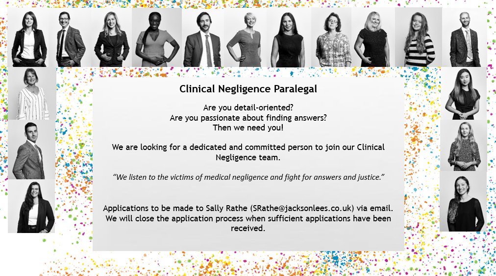 JacksonLeesMed's tweet photo. WE'RE HIRING! Are you inquisitive and detail-orientated? Our Clinical Negligence team are looking for a Paralegal to help them fight for answers and justice! If this sounds like you, visit our website for more info👉👉 #Birkenhead #JobVacancy https://t.co/Ah9PLSttGU https://t.co/ZooZHl1LCe