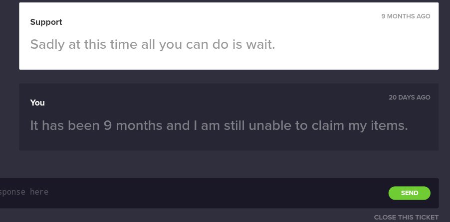 Supswag46's tweet photo. The true face of @skinhub, won my items more than a year ago and been messaging me BS back and forth, and now they don't even care to reply more than 20 days after my last message. https://t.co/1iW8dbFSuX