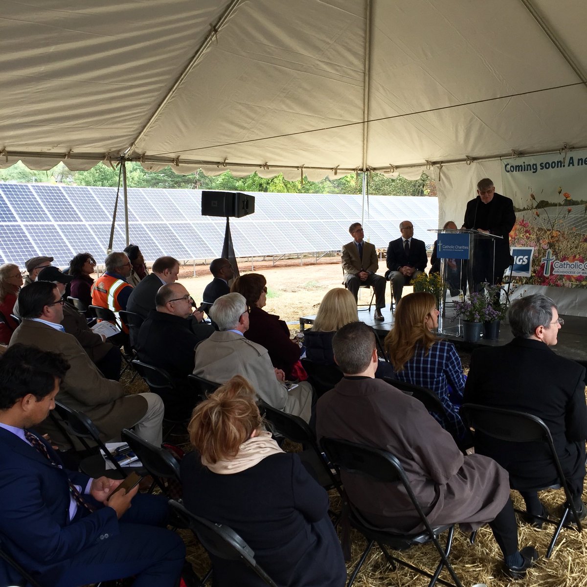 CCADW's tweet photo. #ccadw welcomes ⁦@WashArchbishop⁩ and ⁦@MayorBowser⁩ to blessing of #ccadwsolar array #solarenergy #Sustainability #solarpanels https://t.co/6RJ7arK70O