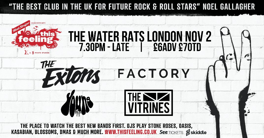 #JustAnnounced <a href="/TheVitrines/">The Vitrines</a> join <a href="/Theextonsmusic/">The Extons</a> <a href="/FactoryBand_/">FACTORY</a> <a href="/youngbanduk/">The Young</a> London <a href="/Water_Rats/">The Water Rats</a> Nov 2

Tix: thisfeeling.co.uk