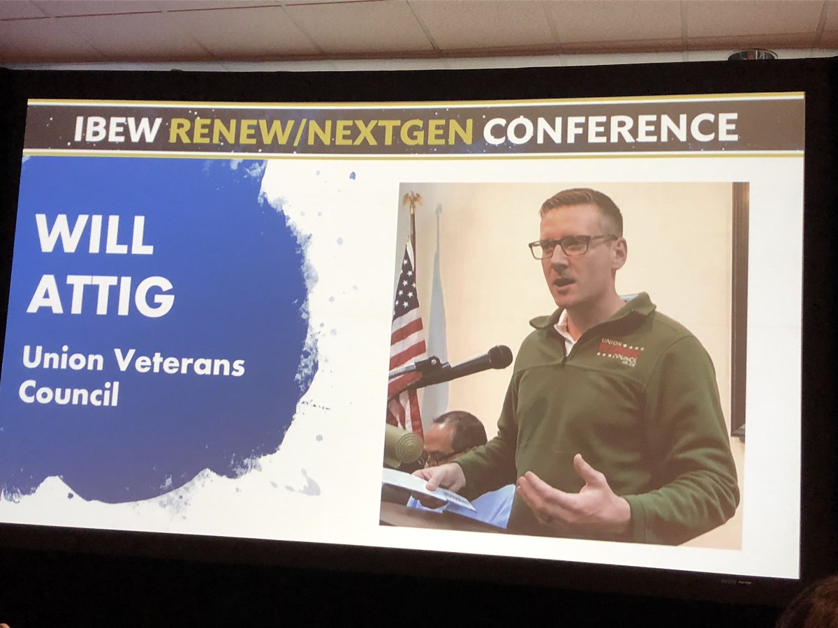 Shoutout to <a href="/unionveterans/">Union Veterans Council🪖✊</a> <a href="/AFLCIO/">AFL-CIO ✊</a> &amp; Will Attig addressing the #IBEW RENEW and NextGen delegates today in St Louis