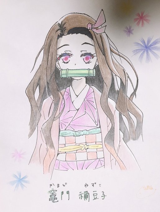 ばぁぐさんがTwitterに投稿した竈門禰豆子(鬼滅の刃)のイラスト。