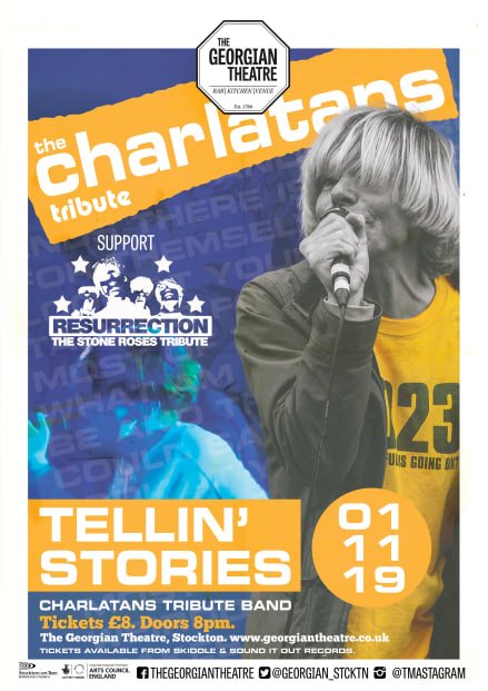 <a href="/Resurrection__1/">resurrection</a> #StoneRoses Tribute, are joining Tellin' Stories - The World's Best #Charlatans Tribute Band at the <a href="/georgian_stcktn/">The Georgian Theatre</a> on Friday 1 November for what promises to be a great night of music not to be missed - adv. tickets £8 available from  georgiantheatre.co.uk/live-event/tel…