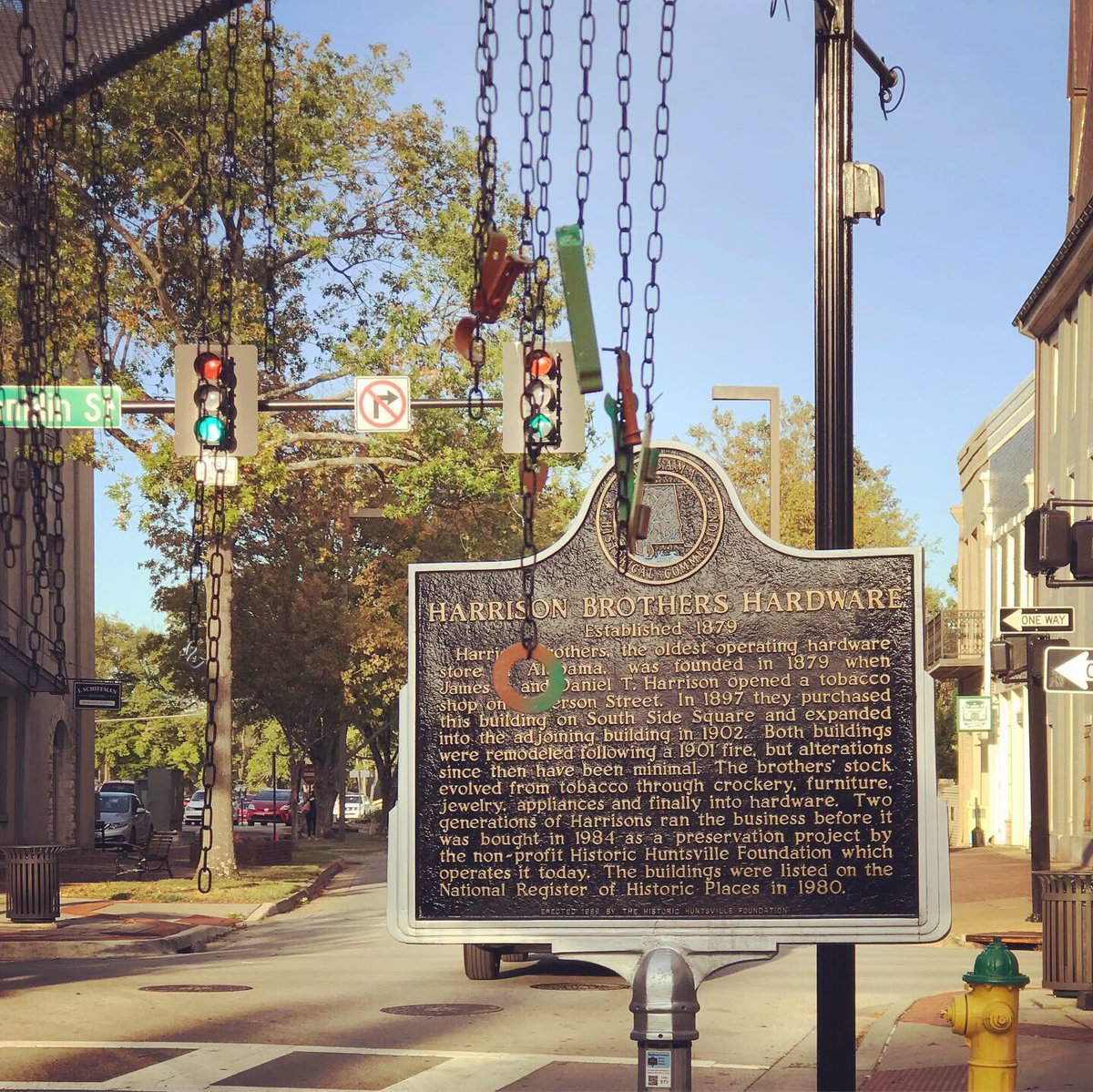 Our <a href="/DowntownHSV/">Downtown Huntsville, Inc.</a> Pop Up Park is up and already in use! Head on down to the square to check out all the pop ups and add your own piece of hardware to our interactive wind chime! #harrisonbrothershardware #huntsvilleal #popuppark #thisislandscapearchitecture #edgela