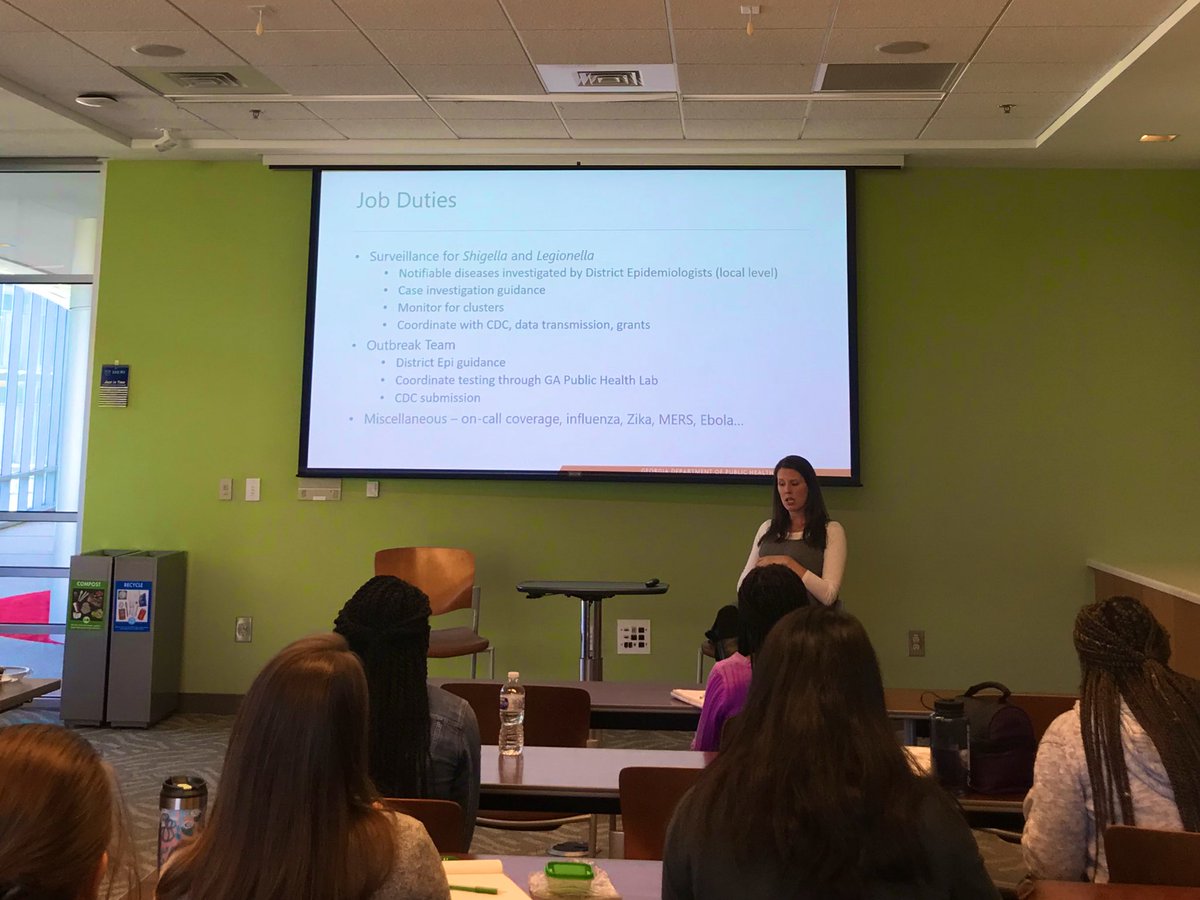 EmoryEPI's tweet photo. #PathwaystoPublicHealth is a series that offers students an opportunity to hear directly from our alumni about their journeys into public health.
Today @LizBitler (MPH, 2012) talked about her work with @GaDPH investigating clusters of #Legionnaires disease in #Georgia https://t.co/yRGbwi47r9