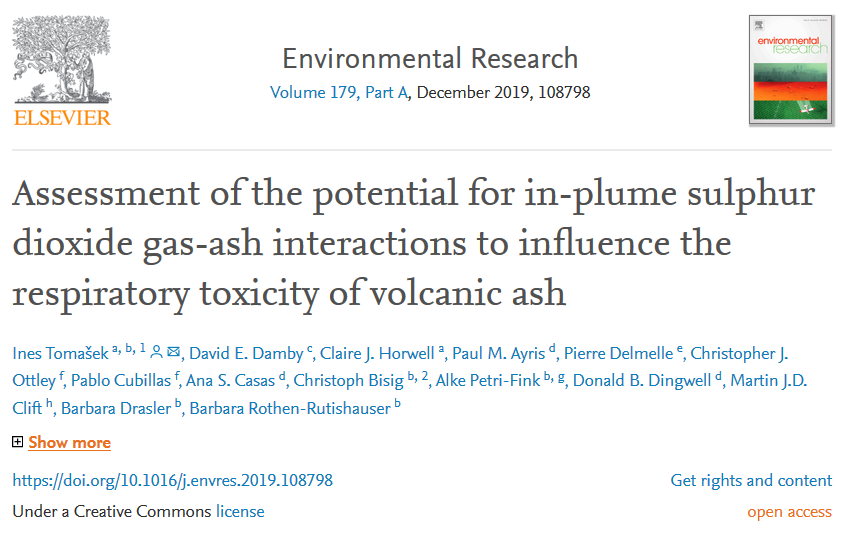 Very pleased to see our new paper published on the potential for in-plume #SO2 gas-ash interactions to influence the respiratory #toxicity of volcanic #ash. Congratulations <a href="/ITomasek/">Ines Tomasek</a>! Free to download.
sciencedirect.com/science/articl…