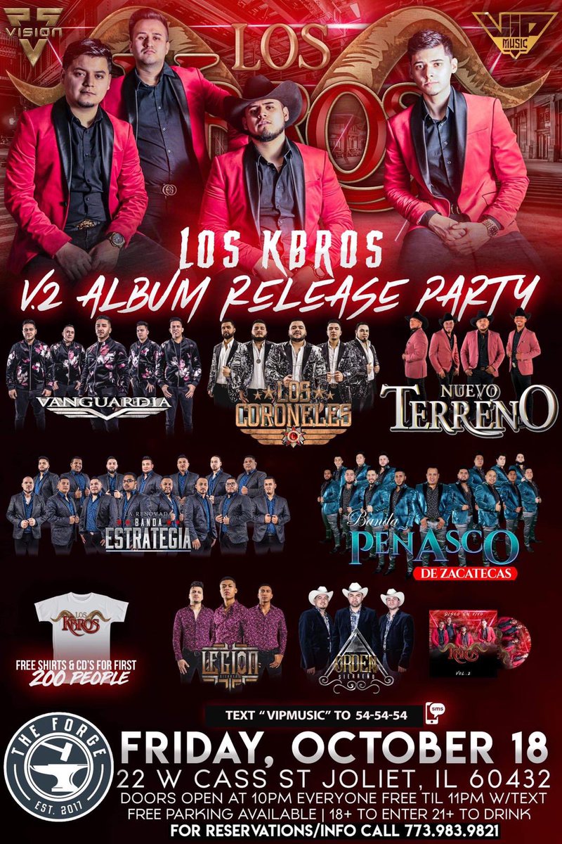 Chrissstian_18's tweet photo. TOMORROW @ the Forge of Joliet‼️🍾
Everyone free before 11pm
Los K-Bros V.2 album release party 🔥
•Vanguardia
•Los Coróneles
•Nuevo Terreno
•Banda Estrategia
•Banda Peñasco
•Legion
•Orden Sierreño
No se lo pueden perder 🥵🔥
#VipMusic #Vision55 https://t.co/saHQ1XaEZU
