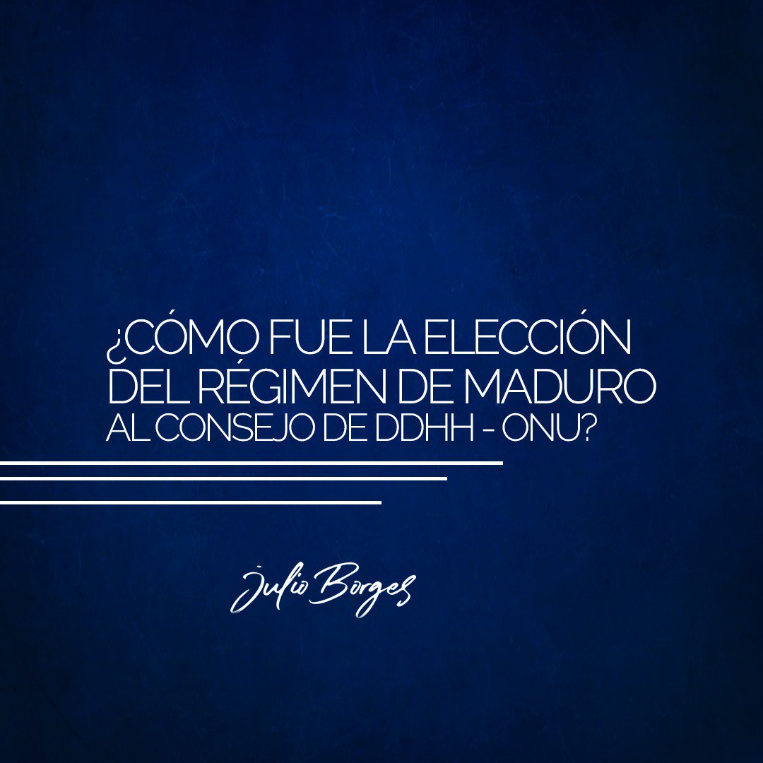 JulioBorges's tweet photo. Maduro, con el apoyo de Cuba, hipotecó todo para lograr un escaño en el Consejo de DDHH. Pero lo que no sabe es que esta maniobra no le servirá para ocultar sus crímenes. 

Las democracias electas en este órgano cercarán más a la dictadura y expondrán sus violaciones a los DDHH. https://t.co/1D0pzxq67L