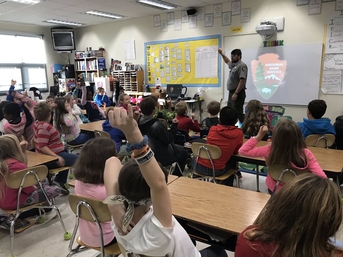 Rangers Hamel and Rigano of @NtnlParkService visited our 4th grade classes and gave each student an annual park pass. We can’t wait to get outdoors!