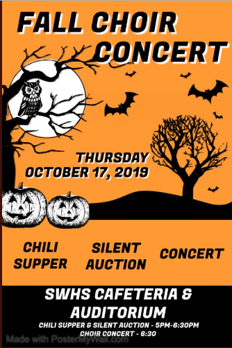 Tonight's the big night! Our chili supper and silent auction begins in the SWHS Cafeteria at 5pm. Tickets are $5 for students and $8 for adults. Our concert begins at 6:30pm in the SW Auditorium. Come out and support these wonderful students!