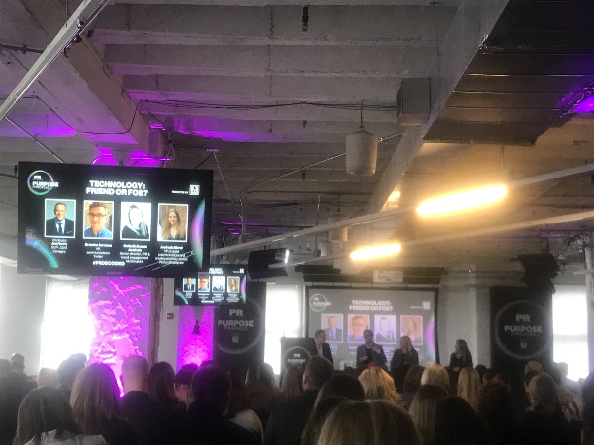 RunEmRun's tweet image. Interesting #PRDecoded panel, ‘Technology: Friend or Foe?’ featuring my boss, @Molly_McDs, @bborrman and @AndradaMorar