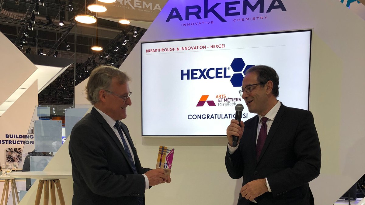 Arkema_group's tweet photo. 🥇 Last but not least, congratulations to @HexcelCorp, leading advanced composites company and strong partner to develop innovative #thermoplastic #composite solutions from our new #Kepstan® PEKK resins, for winning the “Breakthrough & Innovation Award”! #K2019 https://t.co/CrOF99naw0