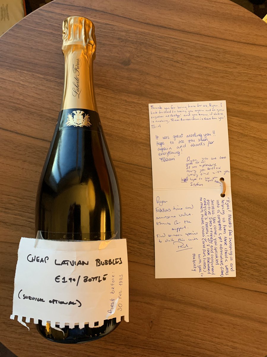 RunnerRyan11's tweet photo. Bittersweet, after 5 #ExecutiveBriefings in 8 days, my time in #NetApp #Amsterdam has come to an end. This team is a class act and am stoked to have been afforded the opportunity. Cheers to #CheapLatvianBubbles @LifeAtNetApp #DataDriven #DataAuthority #Globals https://t.co/iMtUabET4s