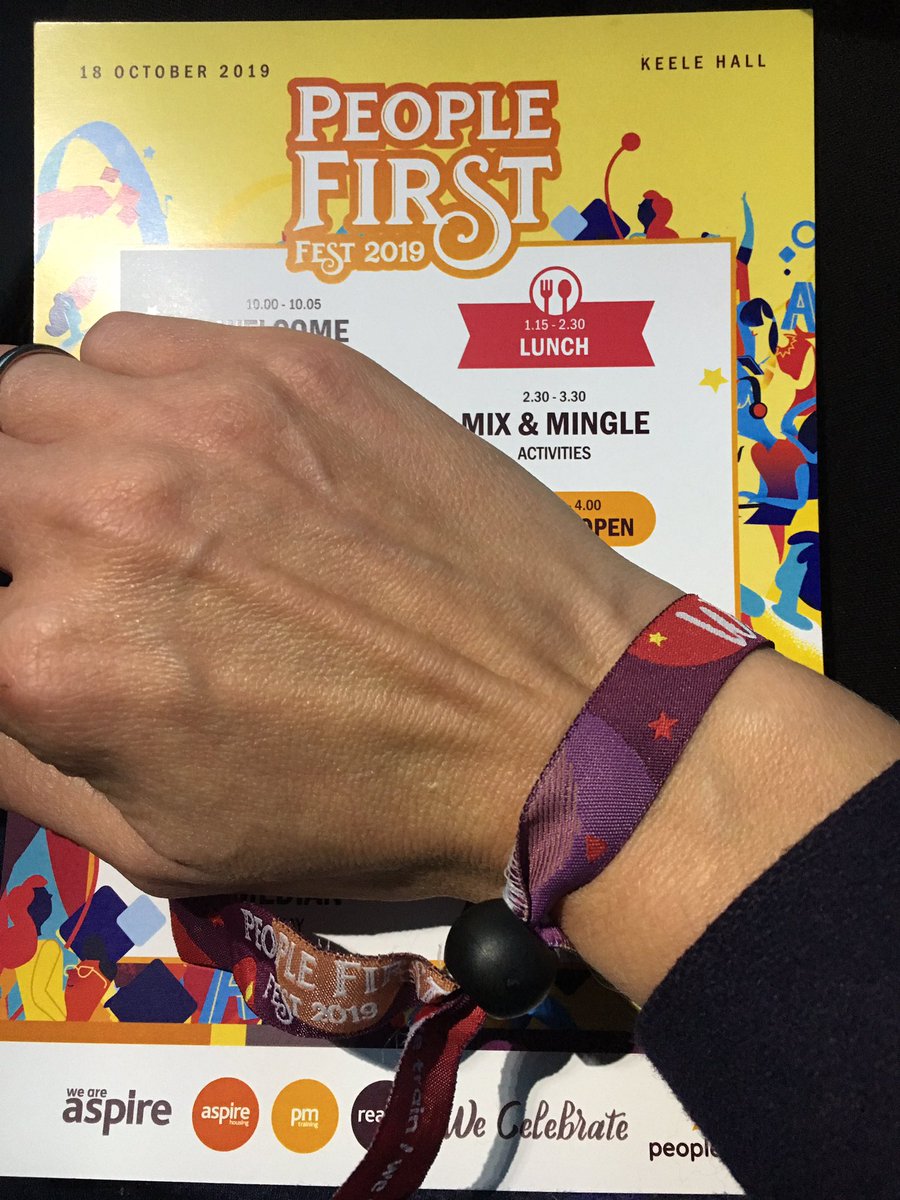ElaineJNeedham's tweet photo. Perks of being an event organiser - you get the #merch first 😉 Wristband on. 1 sleep to go... #PeopleFirstFest with @SineadBAspire and Team @weare_aspire https://t.co/ahY9jHnEL6